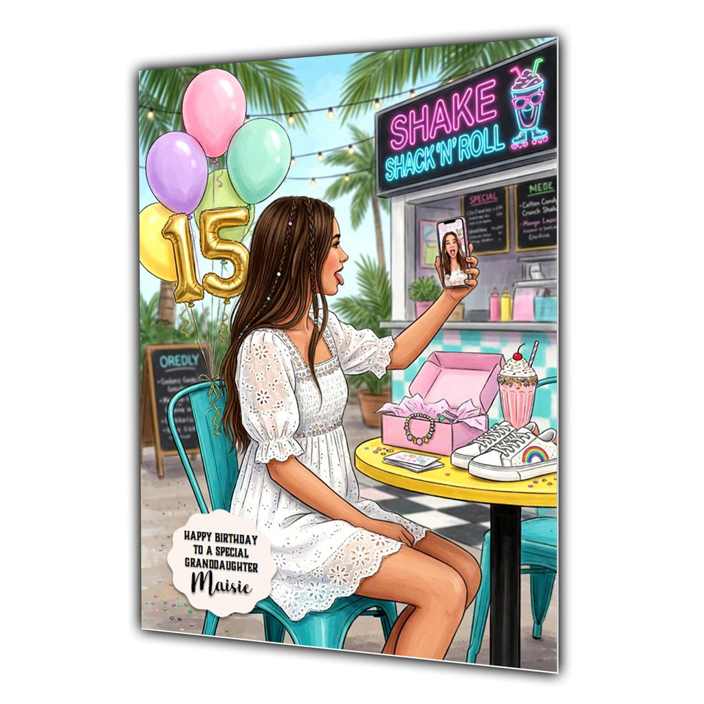 15th Birthday Card Girl Granddaughter Daughter Milkshake Large A5 Size