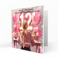 Personalised 12th Birthday Card Girls Granddaughter Niece Daughter Sister Friend Teenager, Dressing Table, Marquee Lights Pink