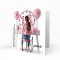Personalised 13th Birthday Card - Girl at a Dressing Table with Number Lights