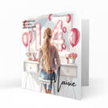Personalised 14th Birthday Card - Girl at a Dressing Table with Number Lights