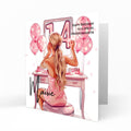 Personalised 14th Birthday Card Girls Granddaughter Niece Daughter Sister Friend Teenager, Dressing Table, Marquee Lights Pink