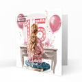 Personalised 15th Birthday Card - Girl at a Dressing Table with Number Lights