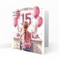 Personalised 15th Birthday Card - Girl at a Dressing Table with Number Lights
