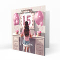 Personalised 15th Birthday Card - Girl at a Dressing Table with Number Lights