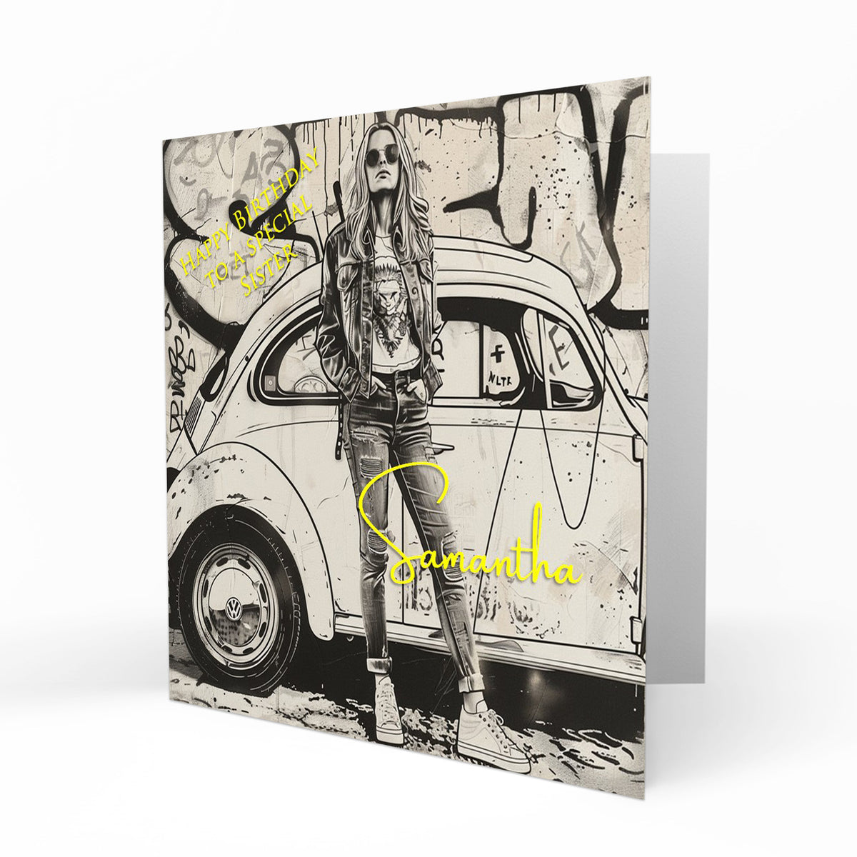 Personalised 17th Birthday Card - Young Woman with a Car