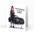 Personalised 17th Birthday Card - Young Woman with a Car
