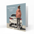 Personalised 22nd Birthday Card - Young Woman with a Car