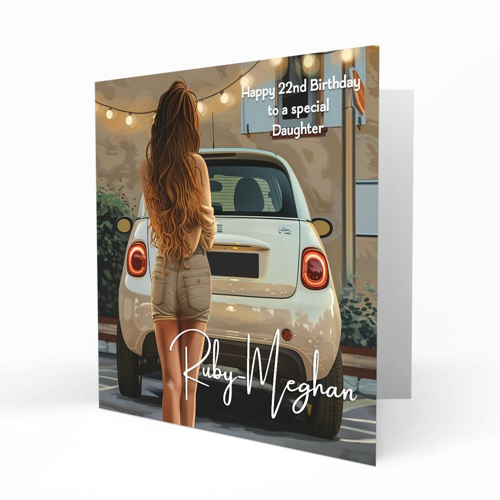 Personalised Birthday Card for Women or Girls Granddaughter Niece Daughter Sister Friend Mum Teenager, Fiat 500 Fitty Fiddy Car