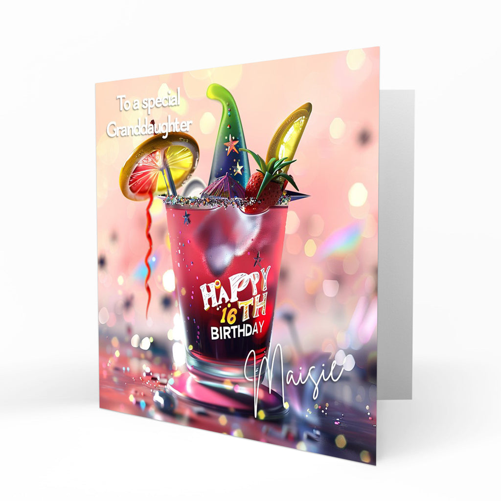Personalised 16th Birthday Card Girls Granddaughter Niece Daughter Sister Friend Cocktail Mocktail