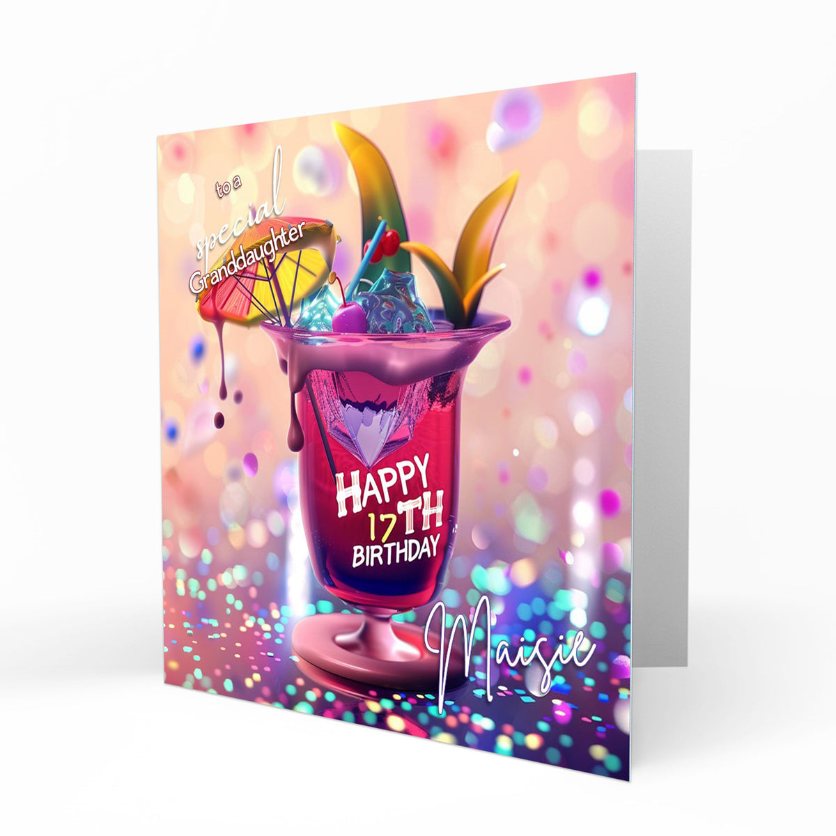 Personalised 17th Birthday Card Girls Granddaughter Niece Daughter Sister Friend Cocktail Mocktail