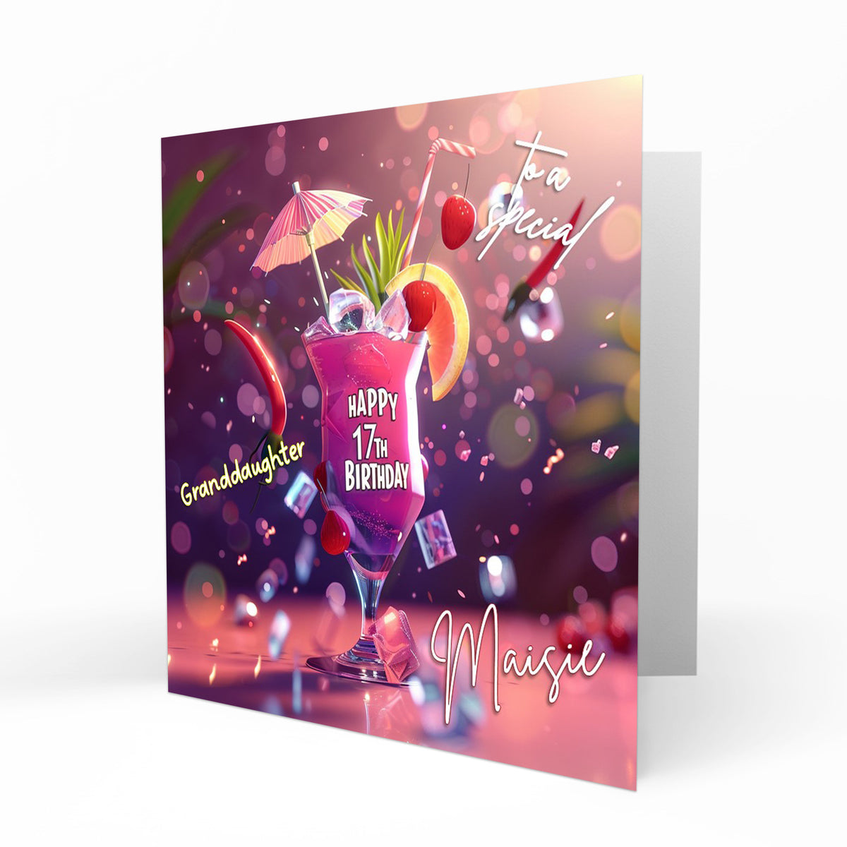 Personalised 17th Birthday Card - Colourful Celebration Drink