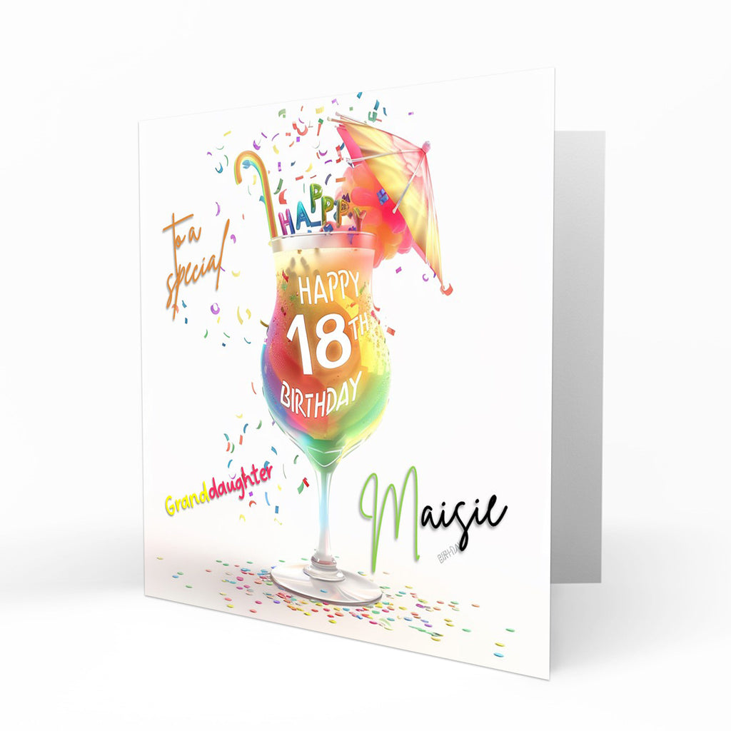 Personalised 18th Birthday Card - Colourful Celebration Drink