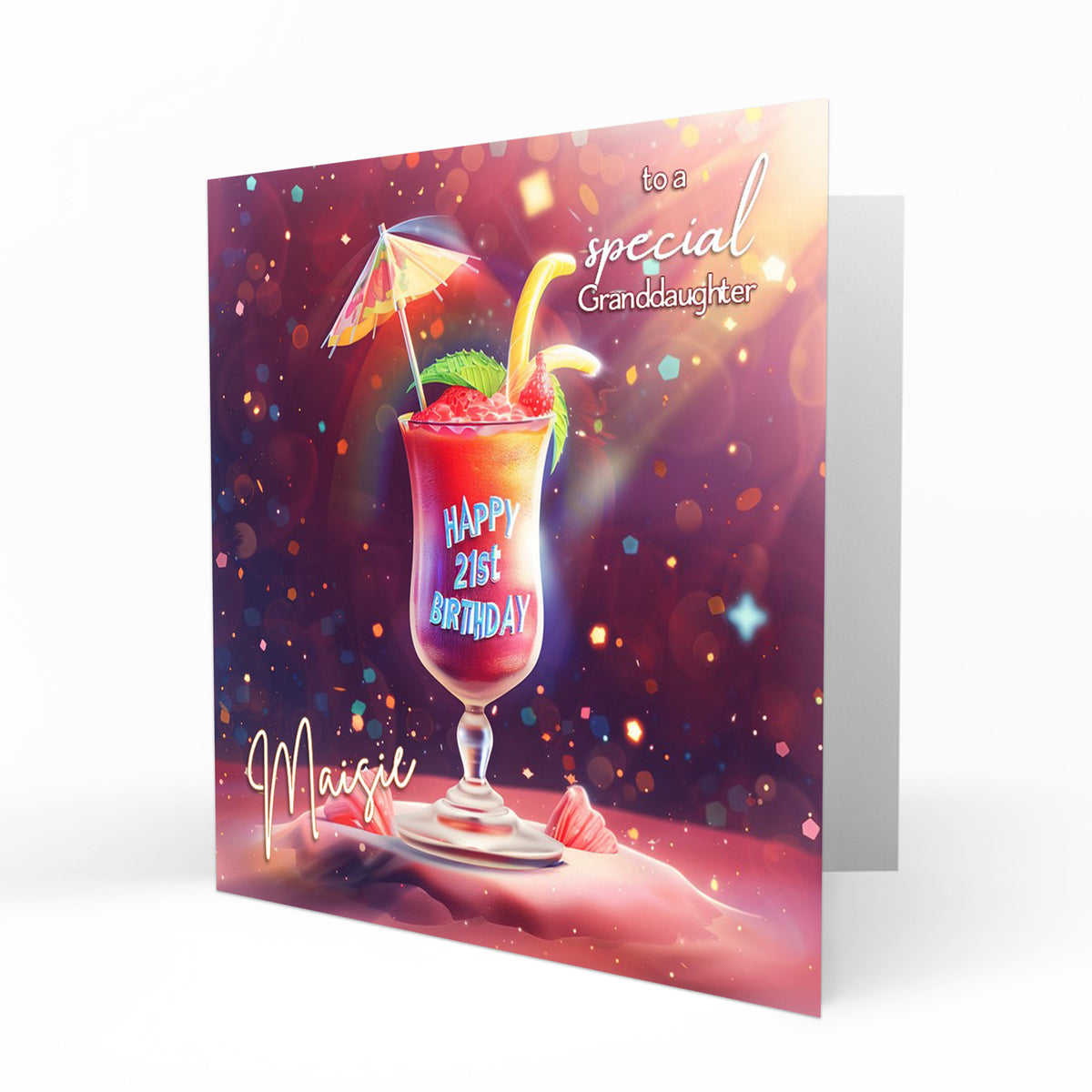 Personalised 21st Birthday Card - Colourful Celebration Drink