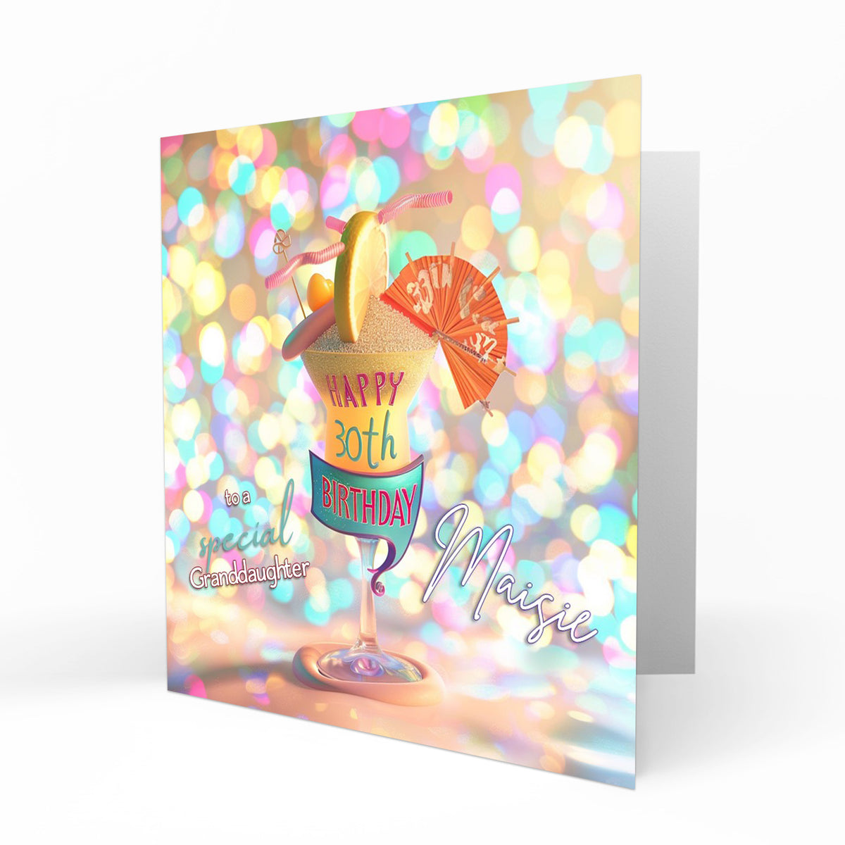 Personalised 30th Birthday Card - Colourful Celebration Drink