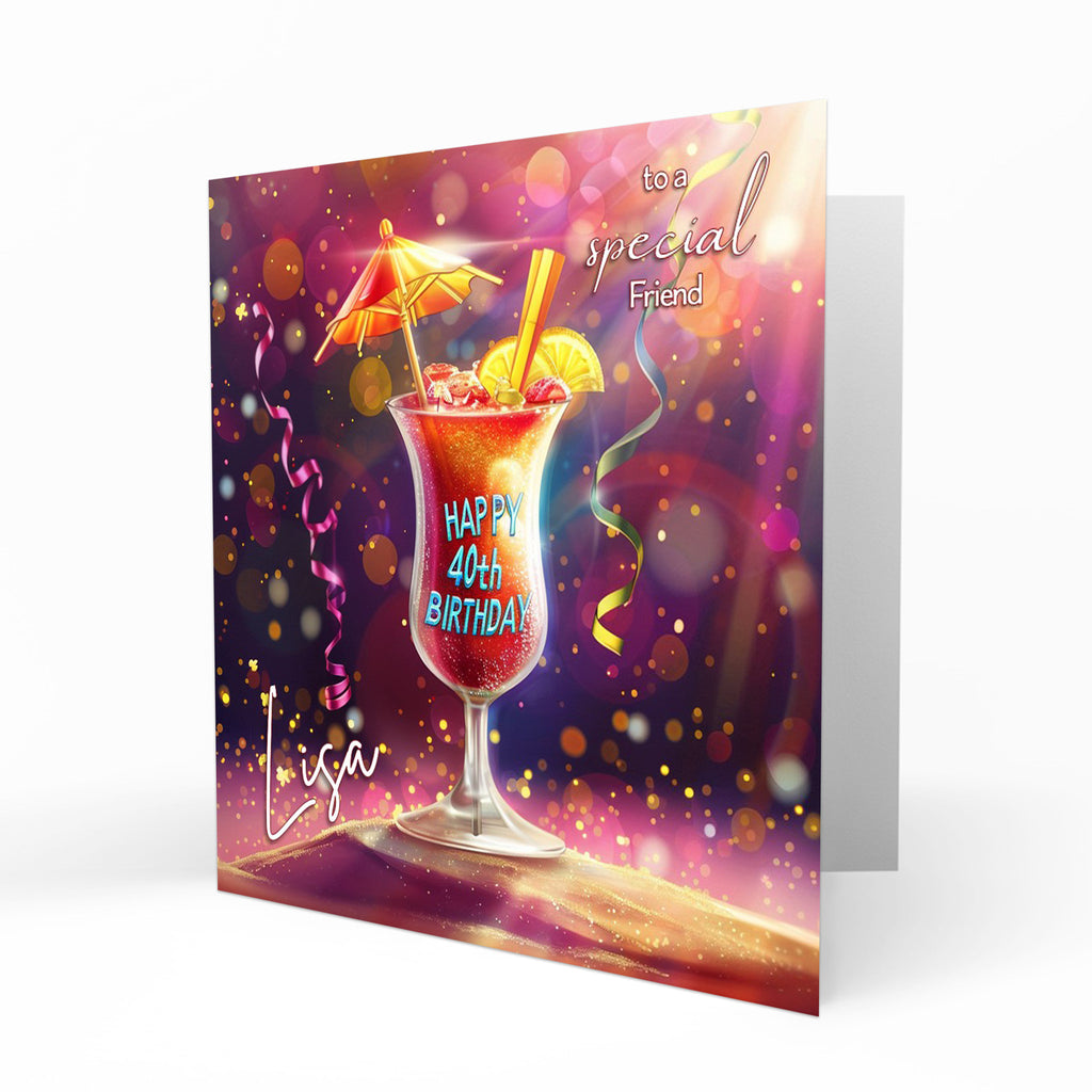 Personalised 40th Birthday Card - Colourful Birthday Cocktail