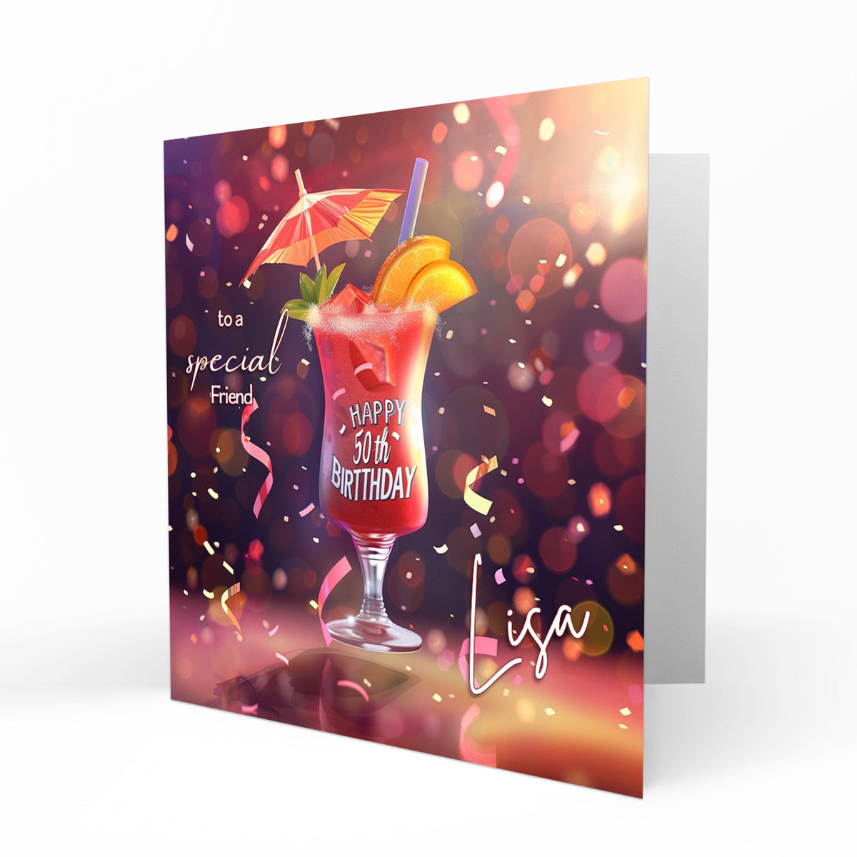 Personalised 50th Birthday Card - Colourful Celebration Drink