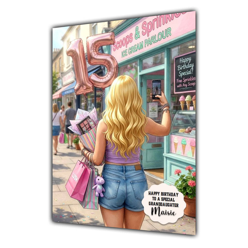 15th Birthday Card Shopping Girl Granddaughter Daughter Niece Large A5 Size