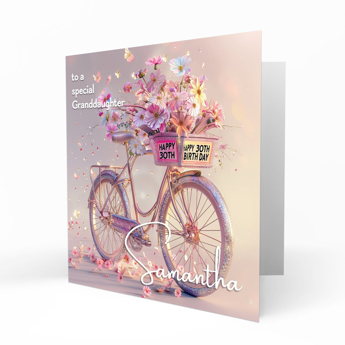 Personalised 30th Birthday Card - Bicycle with Flowers