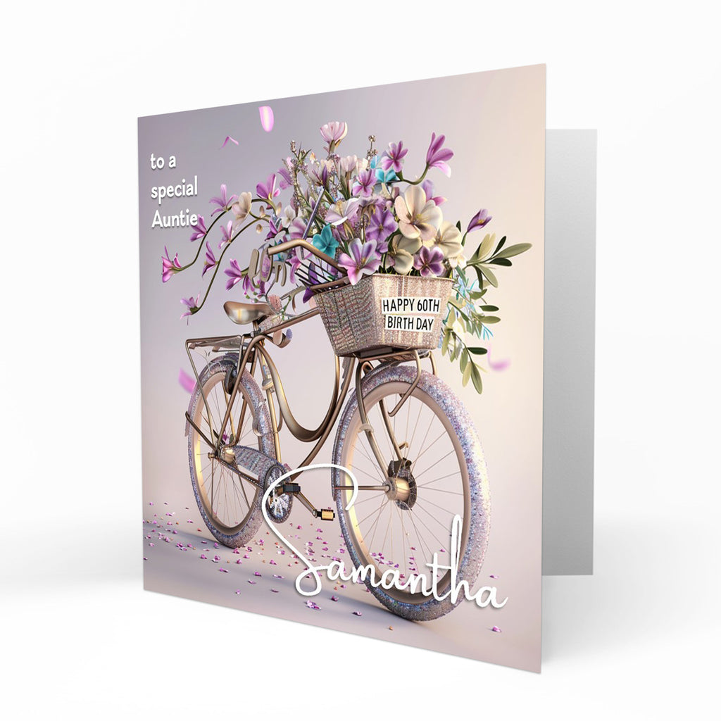 Personalised 60th Birthday Card - Bicycle with Flowers