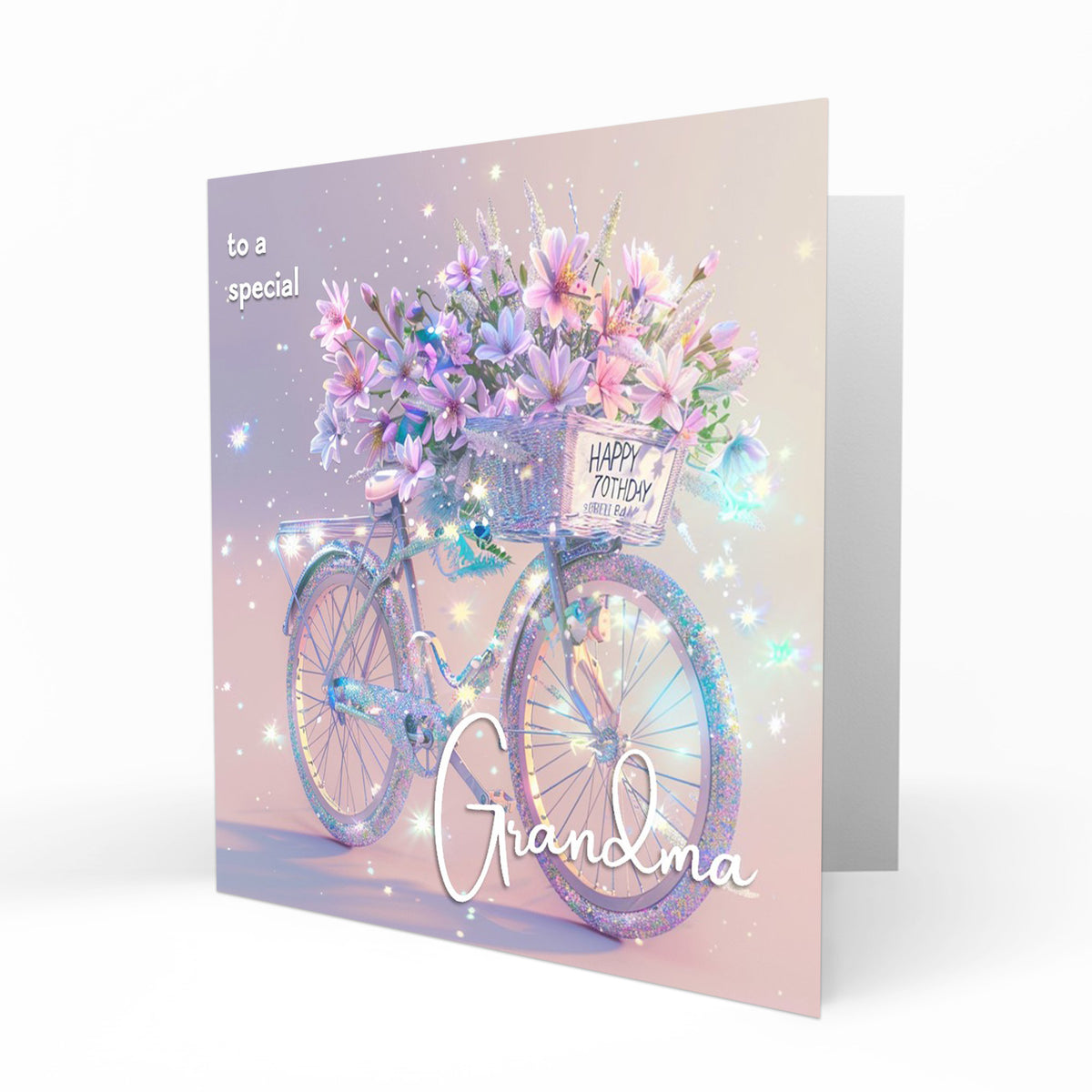 Personalised 70th Birthday Card - Bicycle with Flowers