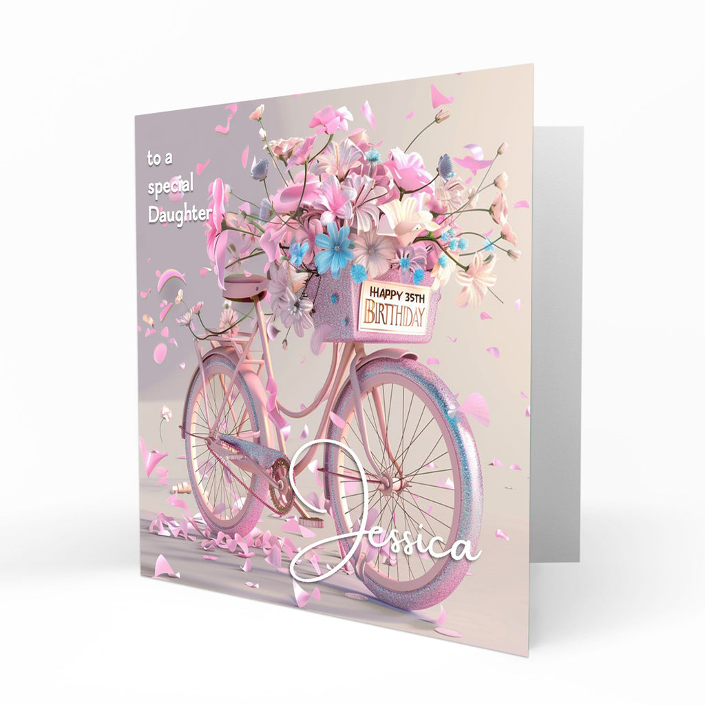 Personalised 35th Birthday Card - Bicycle with Flowers