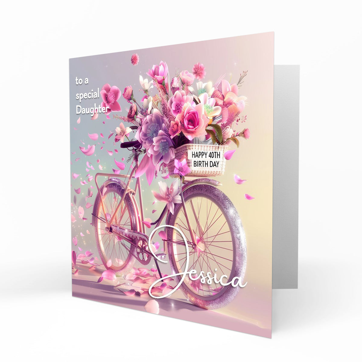 Personalised 40th Birthday Card - Bicycle with Flowers
