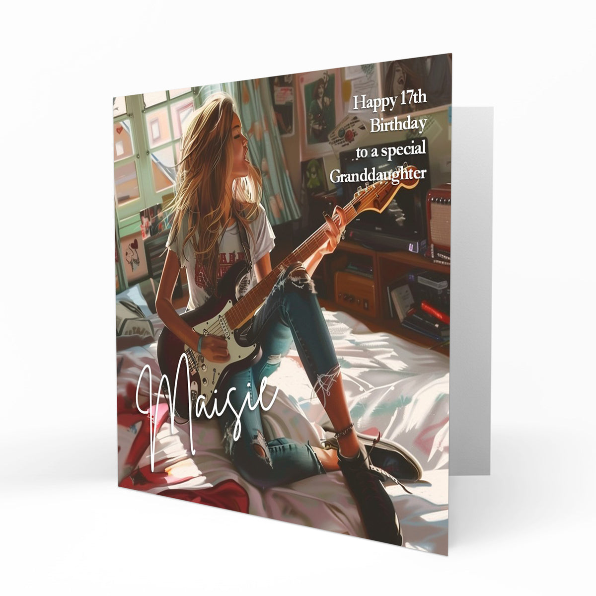 Personalised Birthday Card, Girls, Daughter, Granddaughter, Niece, Teenager, 12th, 13th, 14th, 15th, 16th, 17th, 18th, Music Guitar