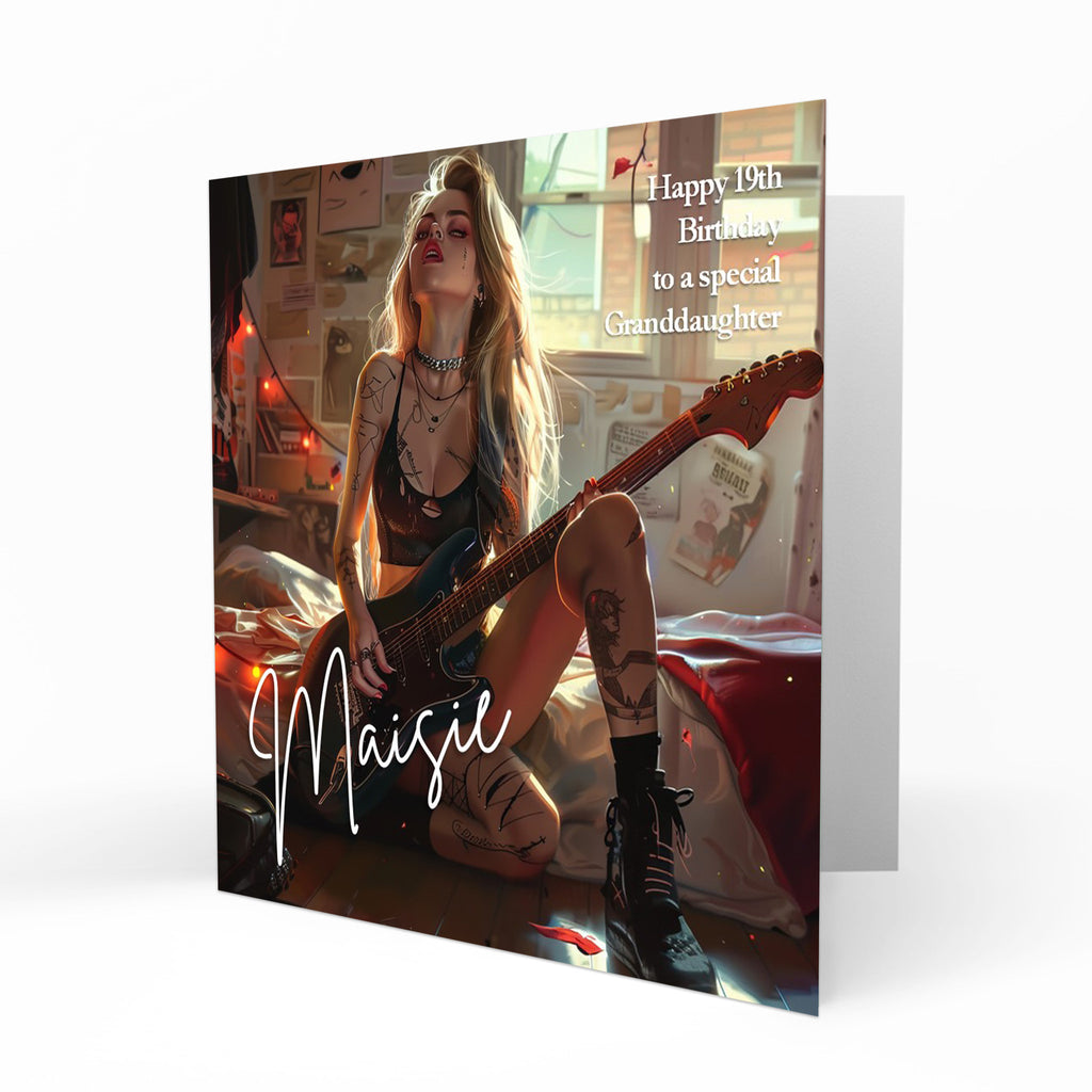 Personalised Birthday Card - Woman with an Electric Guitar