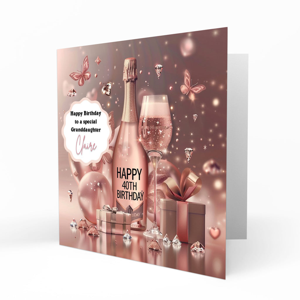 Personalised 40th Birthday Card - Celebration Bottle and Butterflies