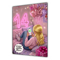 14th Birthday Card Texting Girl Granddaughter Daughter Niece Large A5 Size