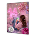 14th Birthday Card Texting Girl Granddaughter Daughter Niece Large A5 Size
