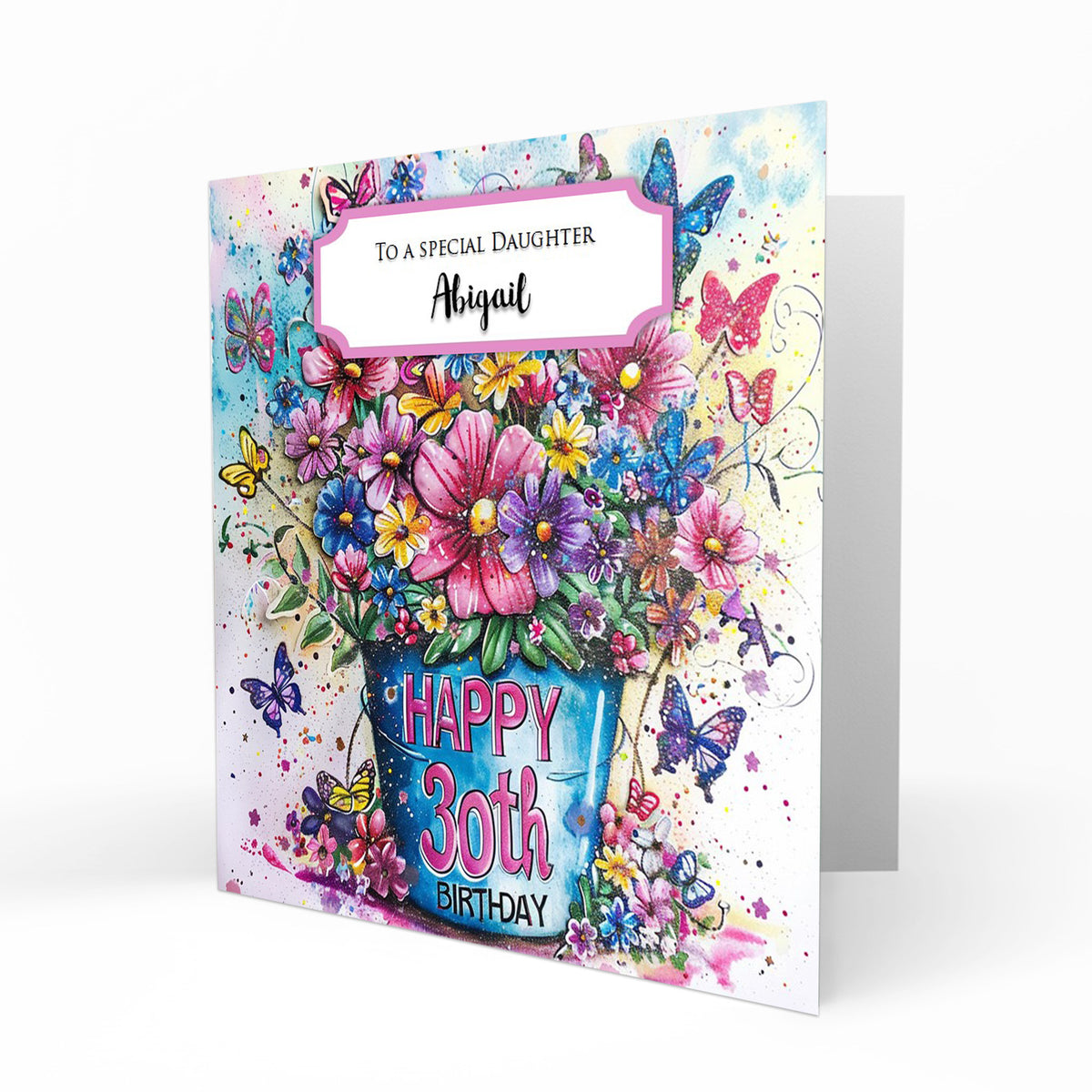 Personalised 30th Birthday Card - Flowerpot and Butterflies