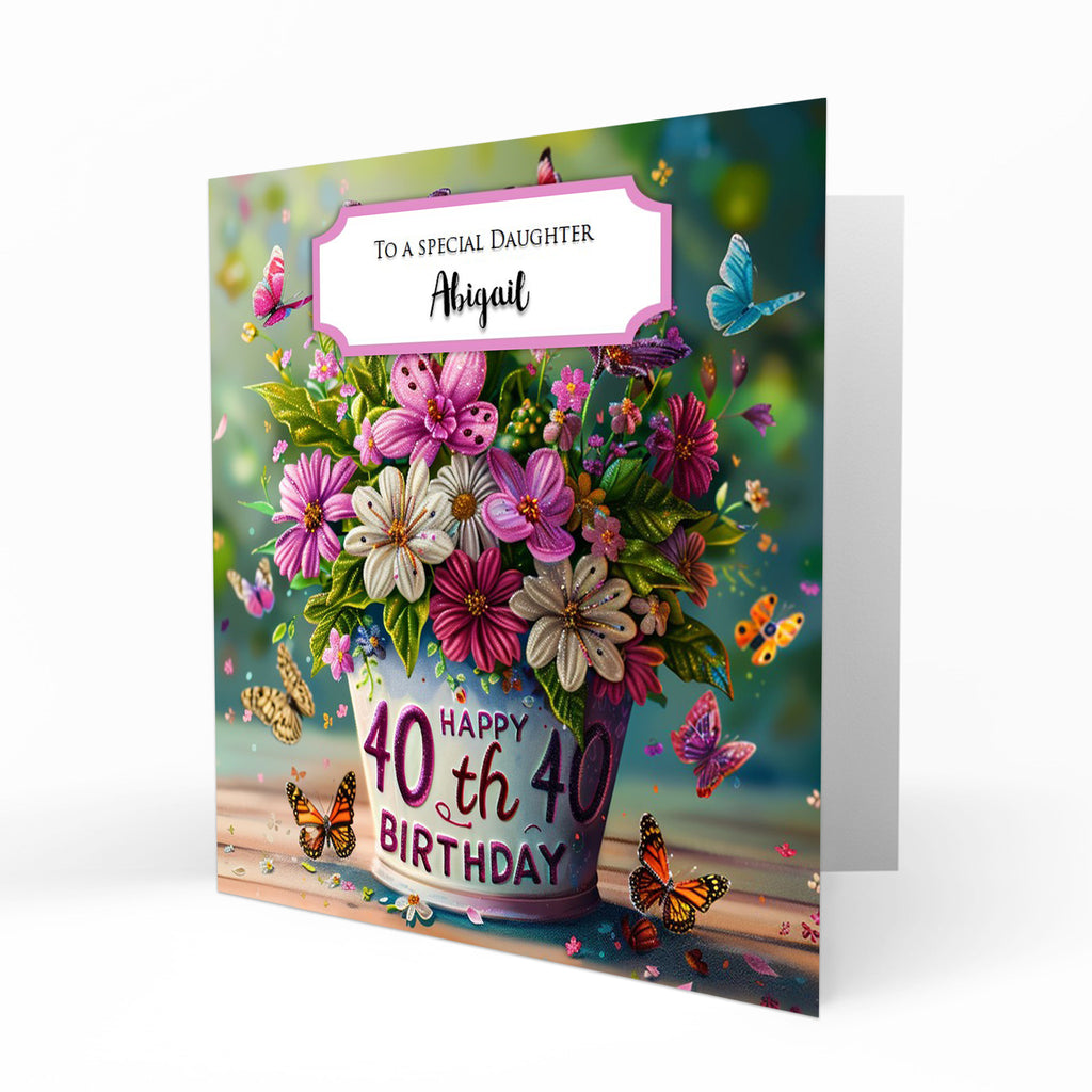 Personalised 40th Birthday Card - Flowerpot and Butterflies