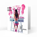 Personalised 17th Birthday Card - Girl at a Dressing Table with Number Lights