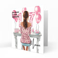 Personalised 17th Birthday Card Girls Granddaughter Niece Daughter Sister Friend Teenager, Dressing Table, Marquee Lights Pink