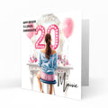 Personalised 20th Birthday Card - Girl at a Dressing Table