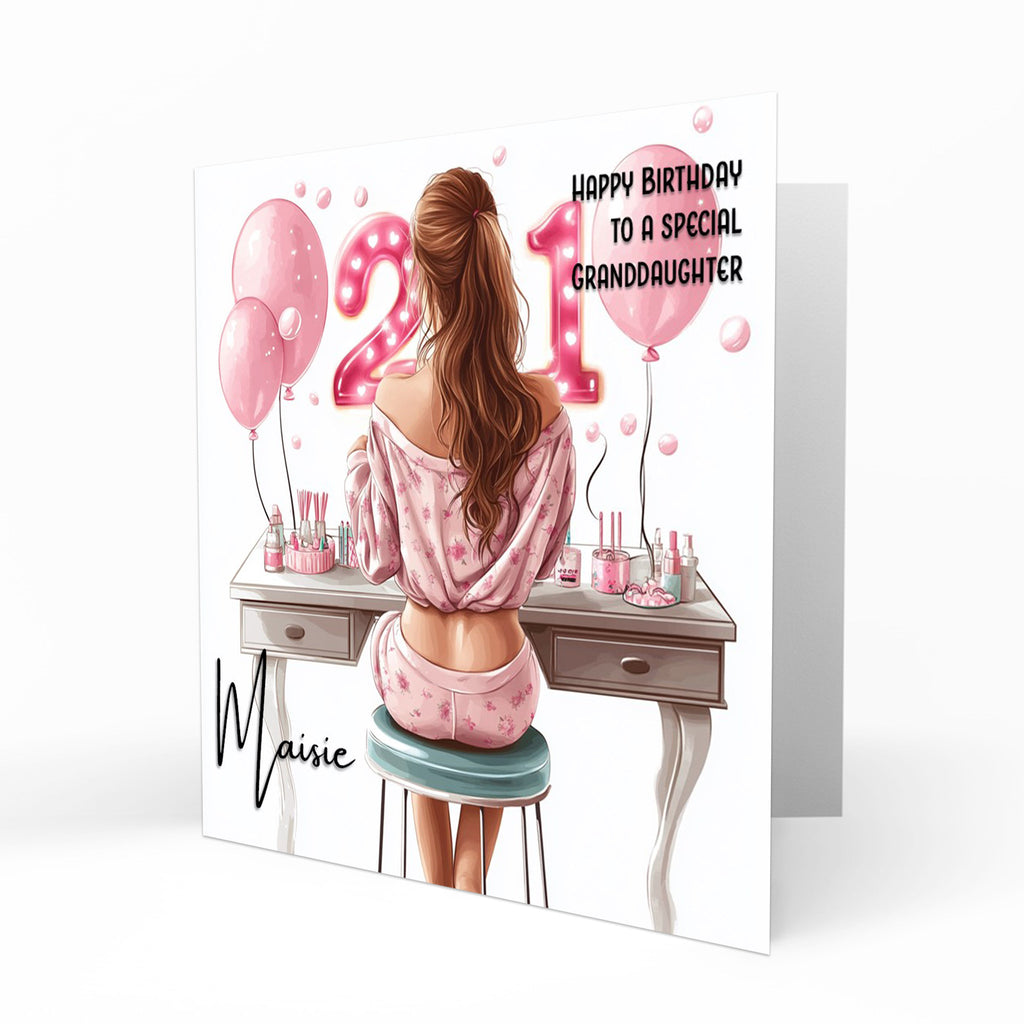 Personalised 21st Birthday Card - Girl at a Dressing Table