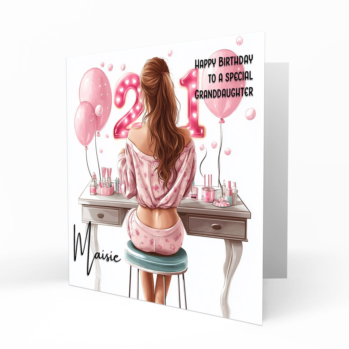 Personalised 21st Birthday Card - Girl at a Dressing Table