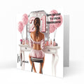 Personalised 21st Birthday Card - Girl at a Dressing Table with Number Lights