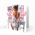 Personalised 21st Birthday Card - Girl at a Dressing Table