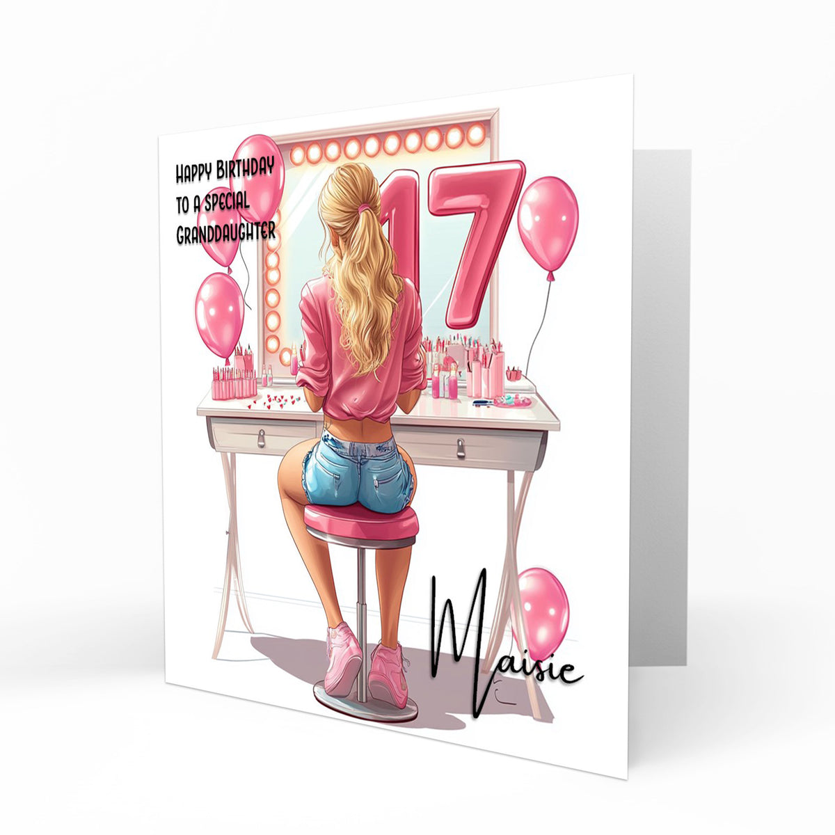 Personalised 17th Birthday Card - Girl at a Dressing Table