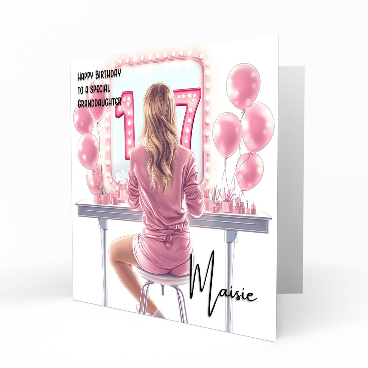 Personalised 17th Birthday Card - Girl at a Dressing Table
