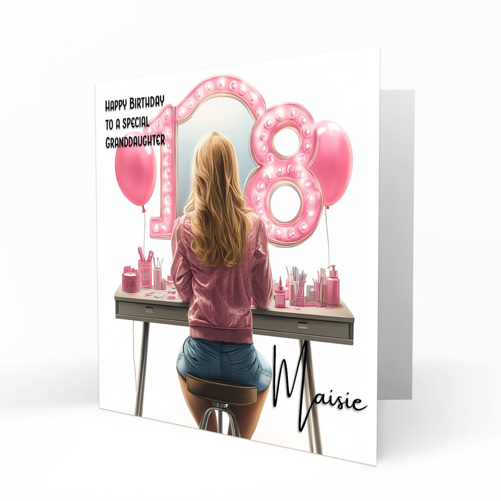 Personalised 18th Birthday Card - Girl at a Dressing Table