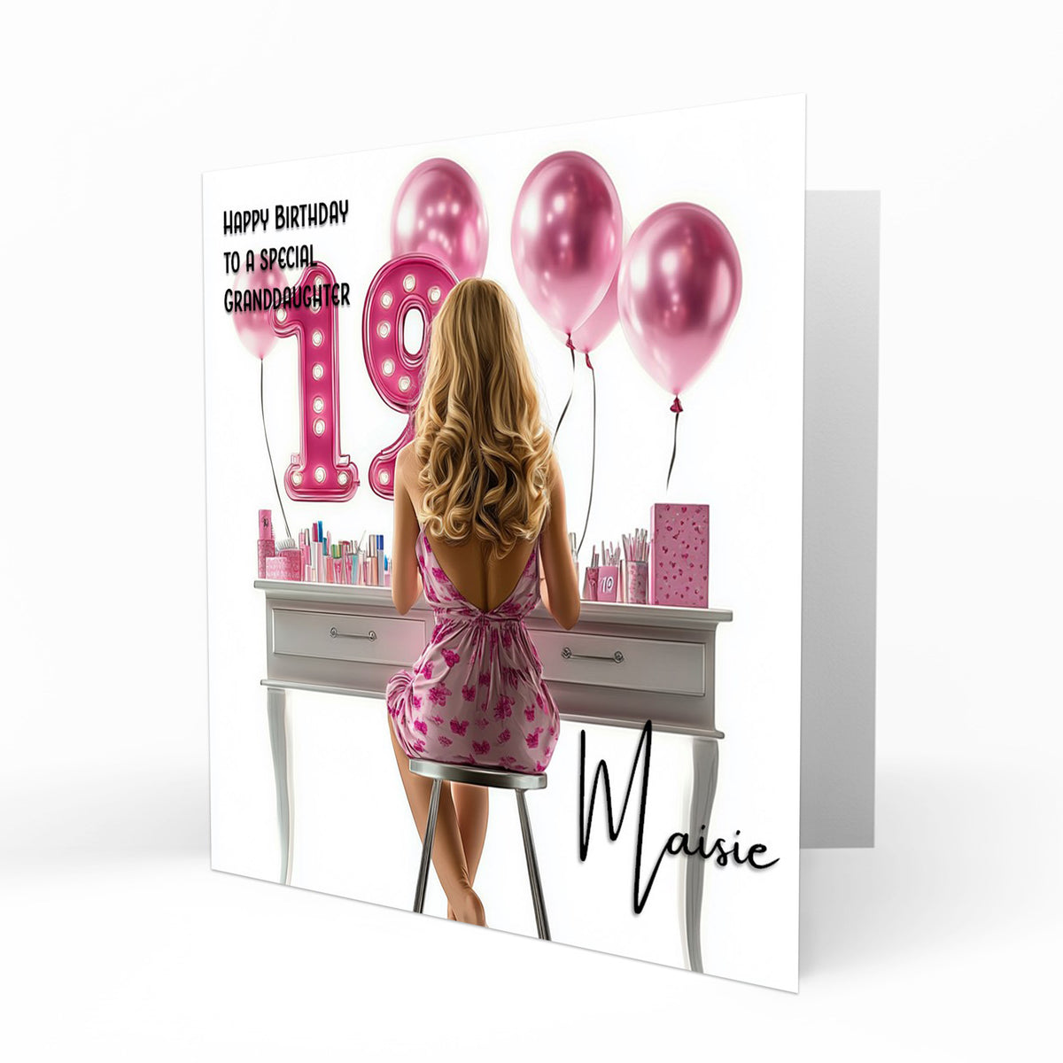 Personalised 19th Birthday Card - Girl at a Dressing Table