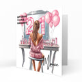 Personalised 21st Birthday Card Girls Granddaughter Niece Daughter Sister Friend Teenager, Dressing Table, Marquee Lights Pink