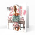 Personalised 21st Birthday Card Girls Granddaughter Niece Daughter Sister Friend Teenager, Dressing Table, Marquee Lights Pink