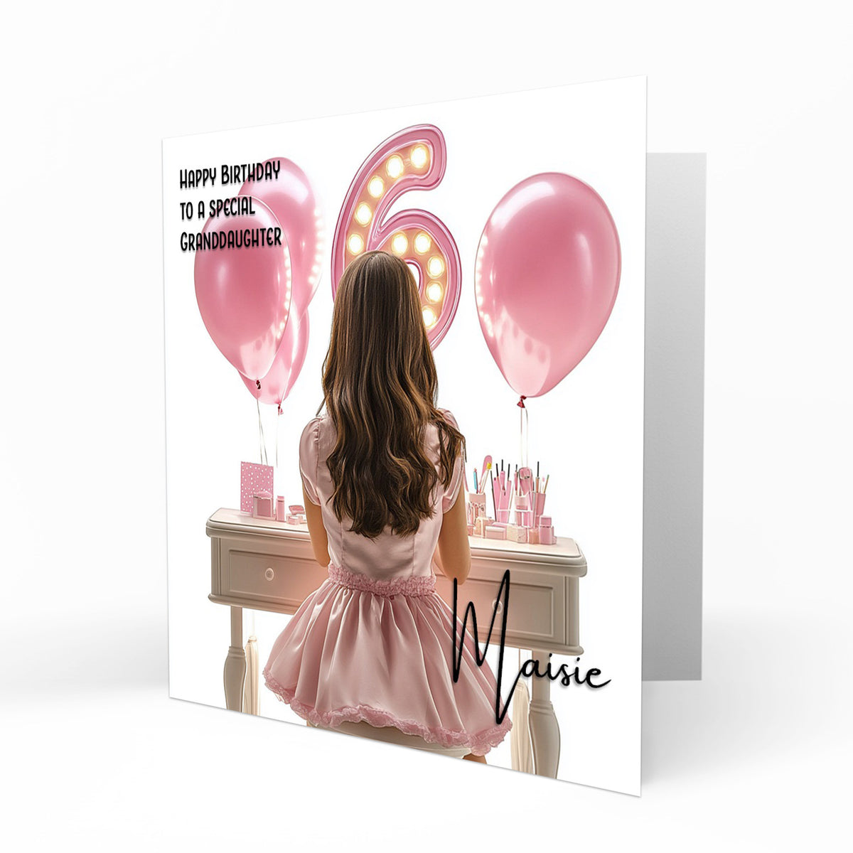 Personalised 6th Birthday Card - Girl at a Dressing Table