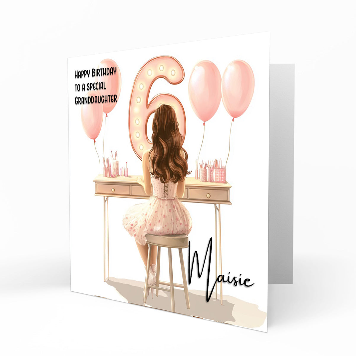 Personalised 6th Birthday Card - Girl at a Dressing Table