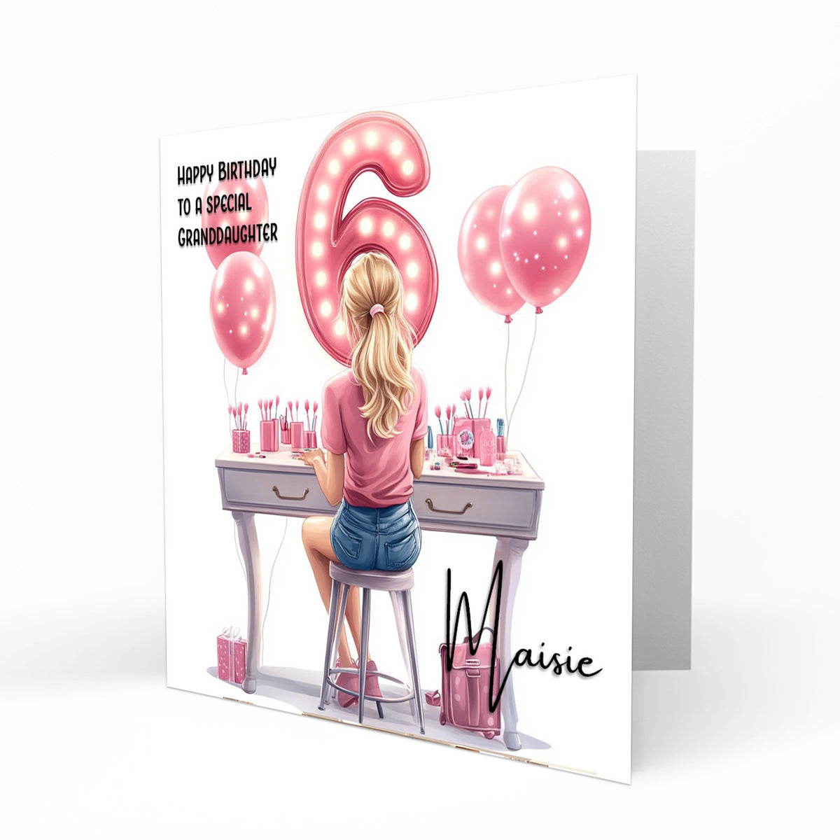 Personalised 6th Birthday Card Girls Granddaughter Niece Daughter Sister Friend Dressing Table Lights