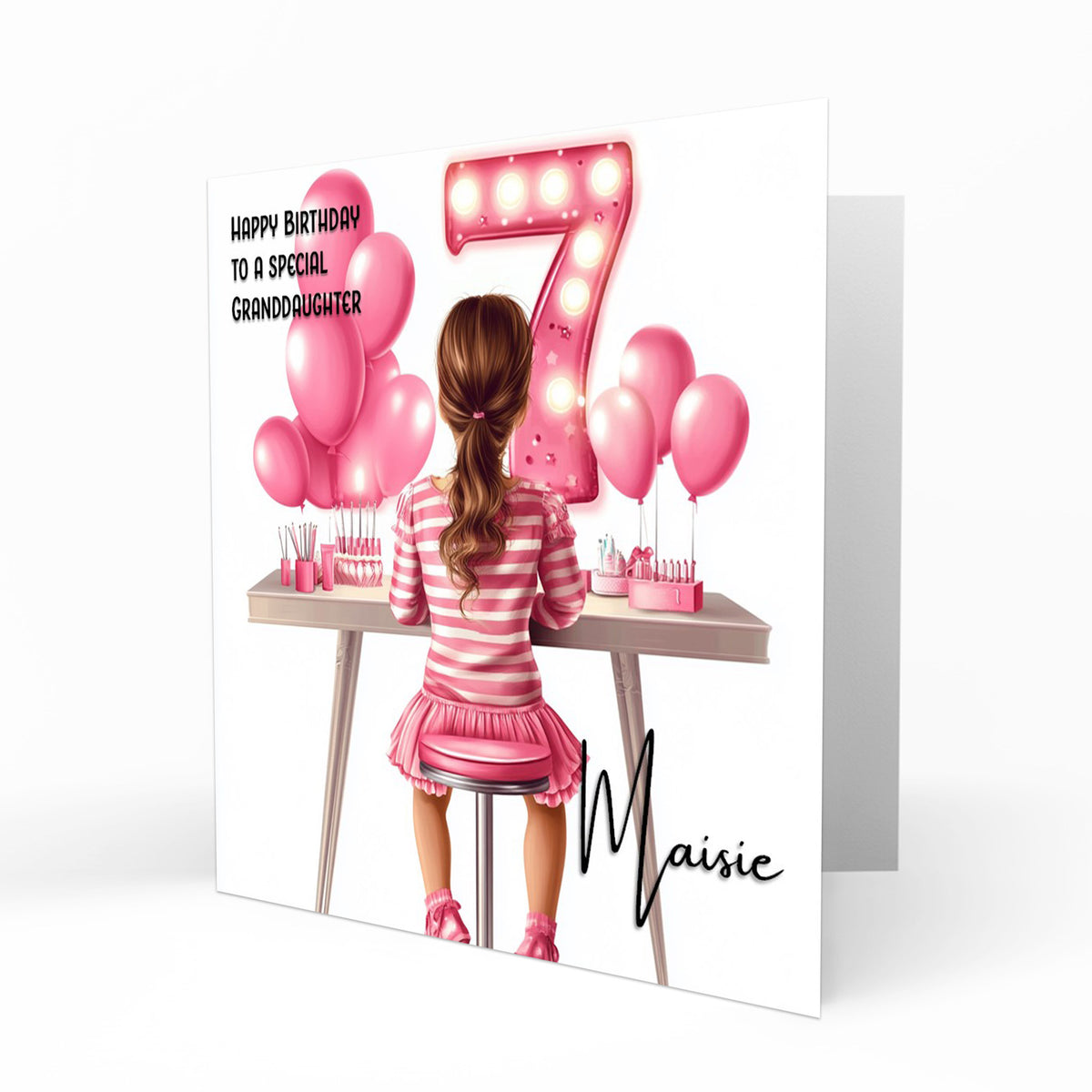 Personalised 7th Birthday Card Girls Granddaughter Niece Daughter Sister Friend Dressing Table Lights